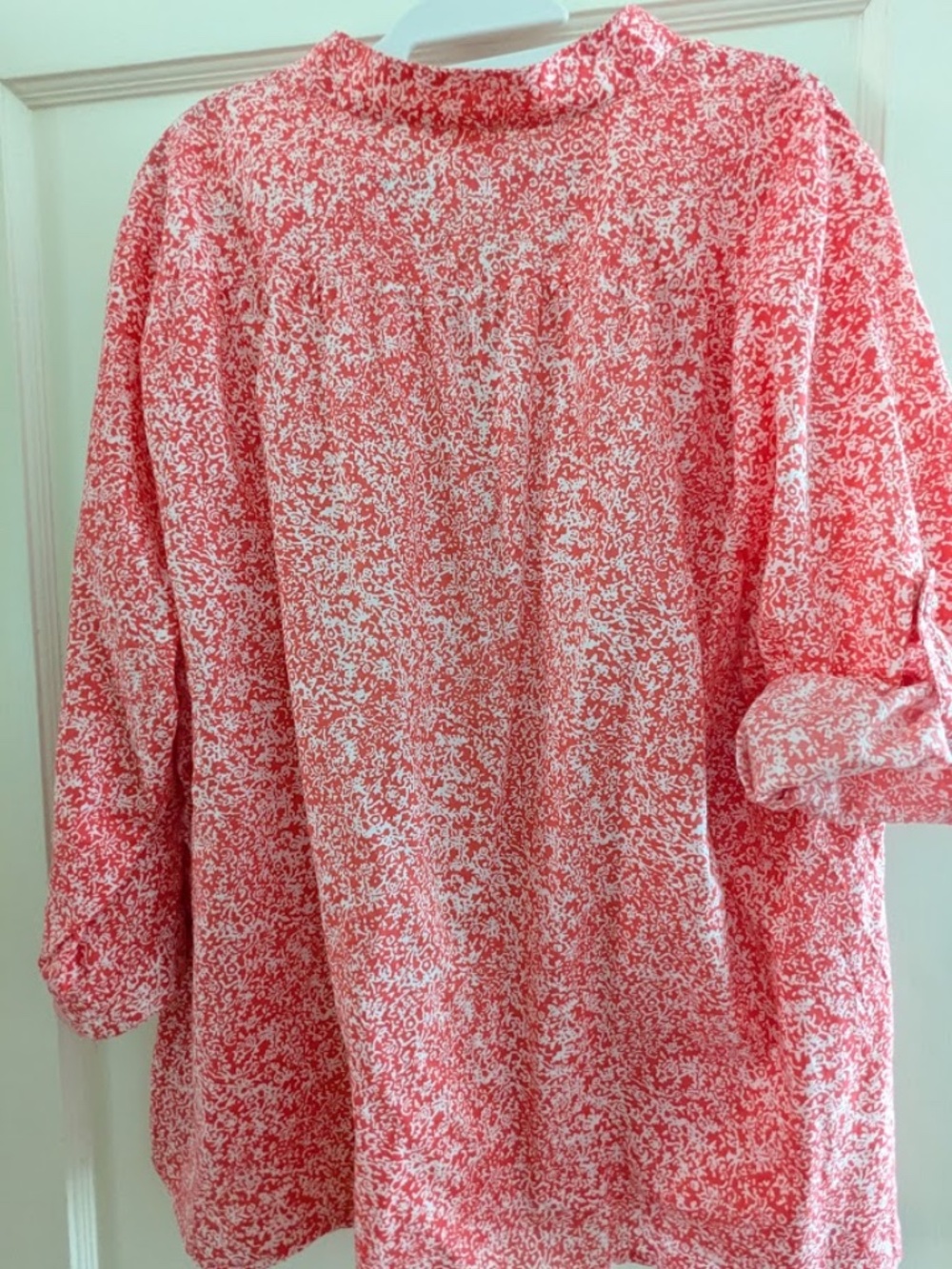 Lucy & Laurel Cotton Popover Blouse, Coral & White, Plus Size 2x - Picture 4 of 7